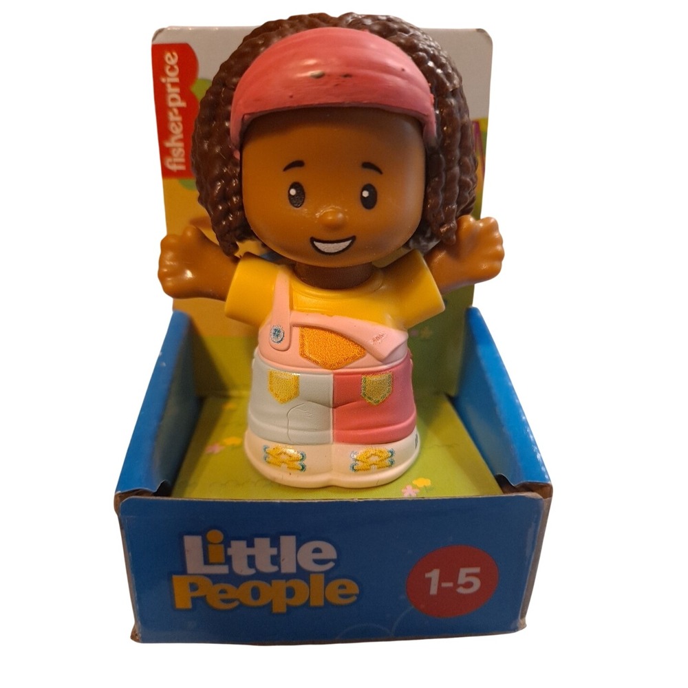 Fisher Price Little People African American Girl Yellow Shirt In Multi Overalls